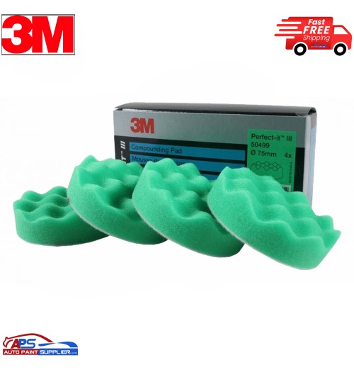 3M™ Perfect-It™ 50499 Foam Compounding Pad, Green, Convoluted, 75 mm, Box of 4
